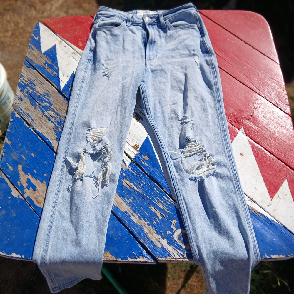 Hollister Women's High Rise Distressed Light Blue Jeans